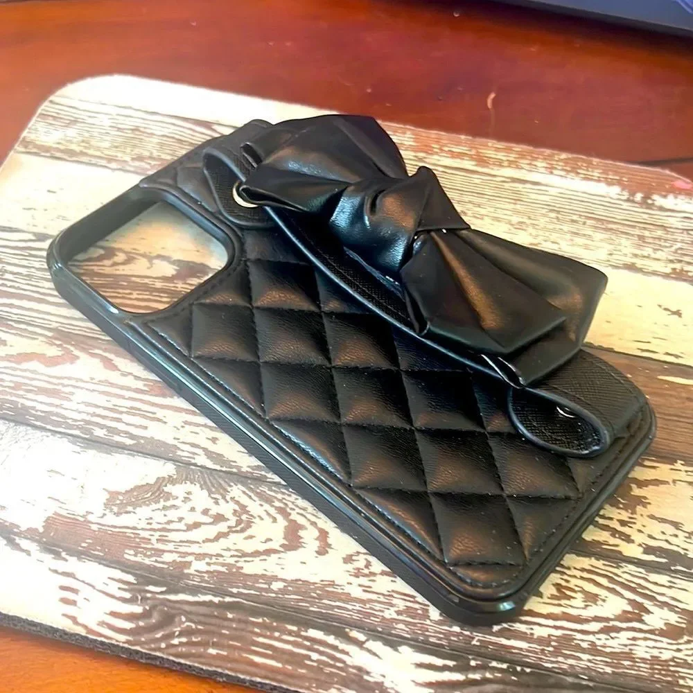 iPhone 13 Pro Max #COQUETTE-GIRL Designer Quilted Bow Case Handle